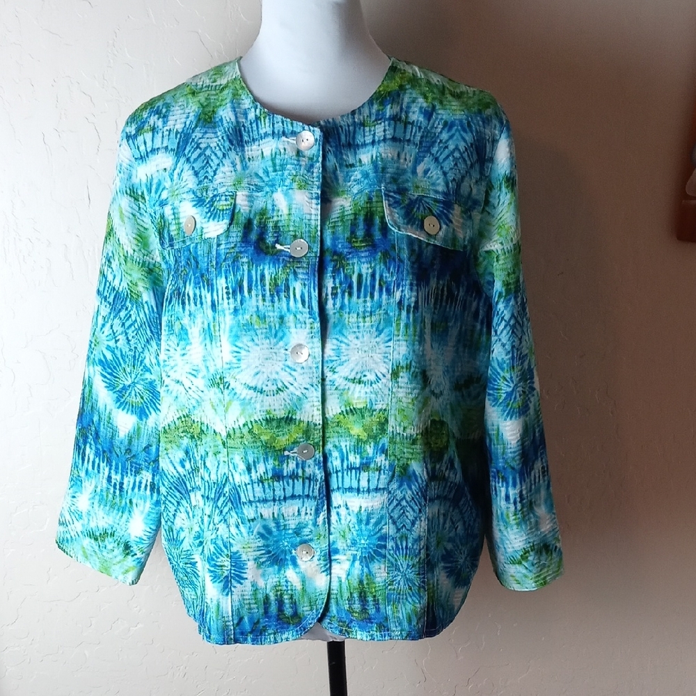 Alfred Dunner Vibrant Blue and Green Tie-Dye Jacket